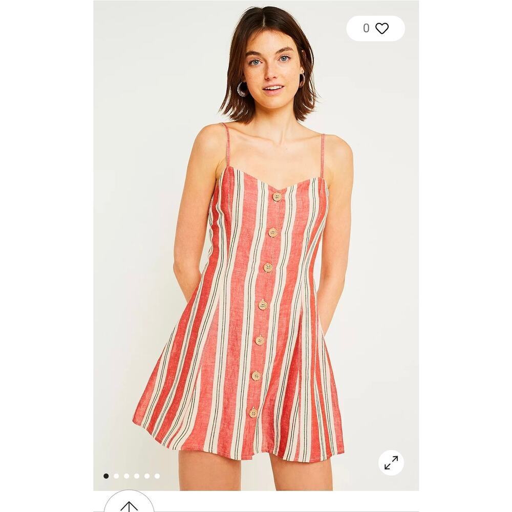 UO Striped Ladder Back Linen Mini Dress XS